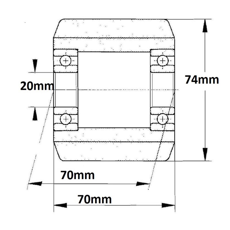 Lastrolle 74 x 47 x 70 PU ohne Kugellager